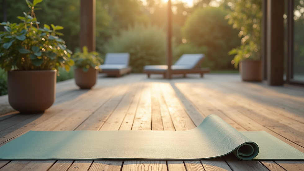 High angle view of a tranquil outdoor space with a yoga mat