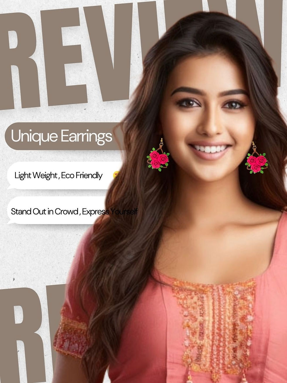 Thumbnail: model wearing Pink Brown paper quilling earrings