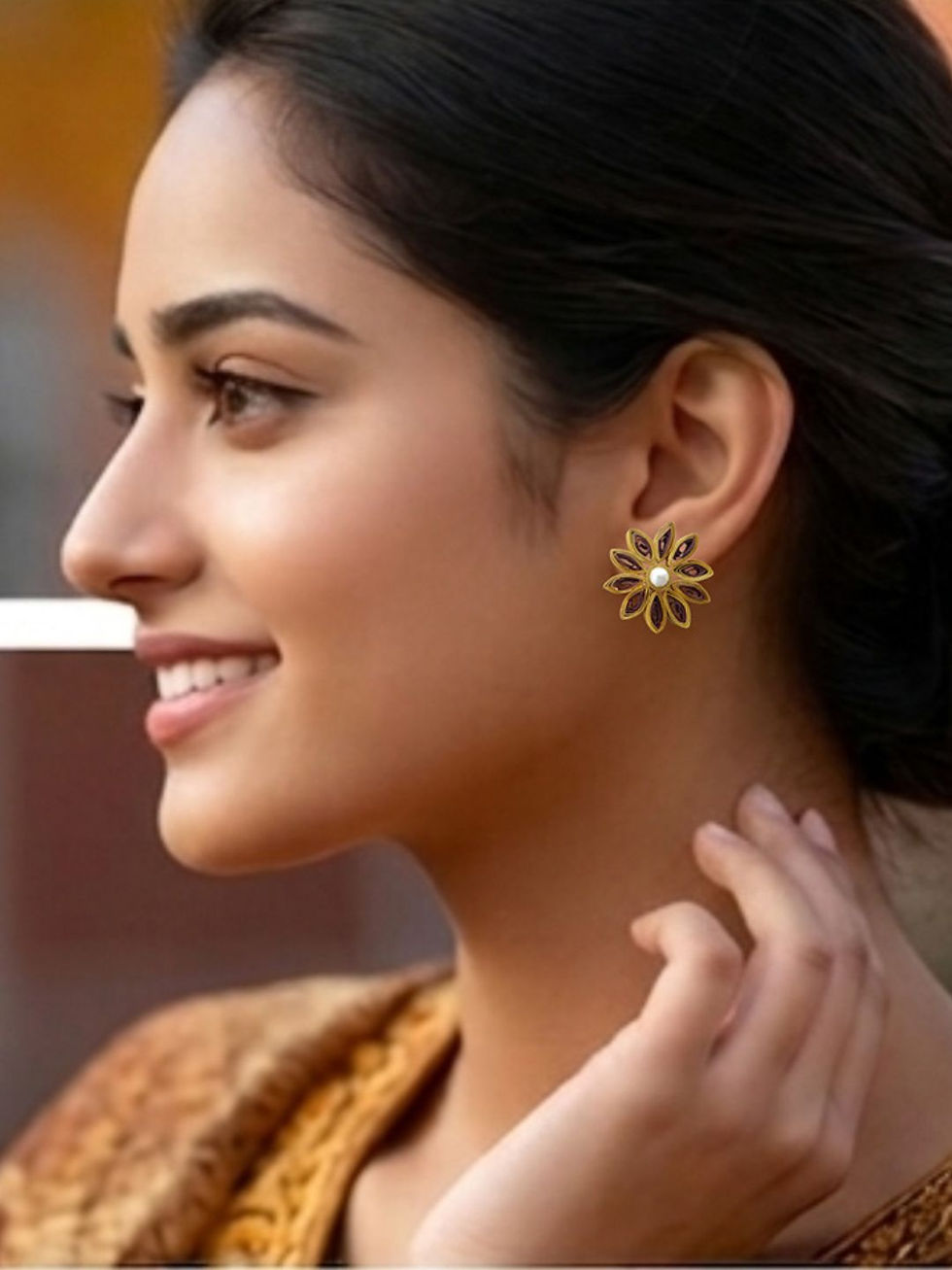 Thumbnail: Designers Collection® Handmade Ecofriendly Lightweight Paper Earring/Gold Maroon