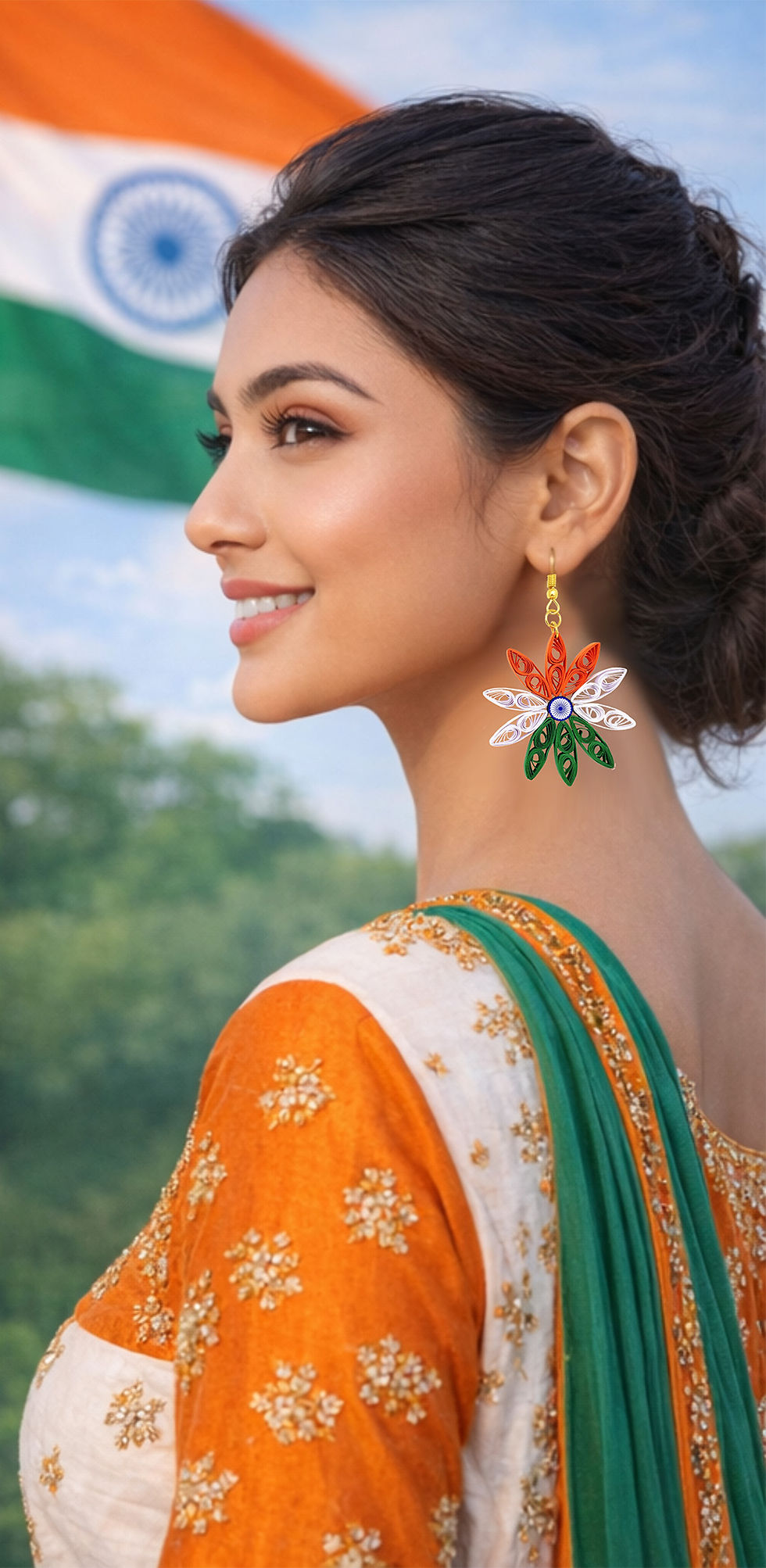 Thumbnail: Designers Collection Lightweight tri-colour (Tiranga) Earrings DSER_E_011