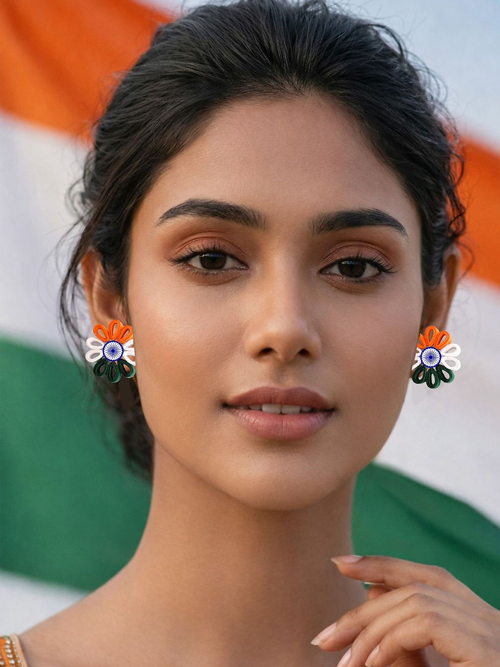 Thumbnail: Designers Collection Lightweight tri-colour (Tiranga) Earrings DSER_E_028
