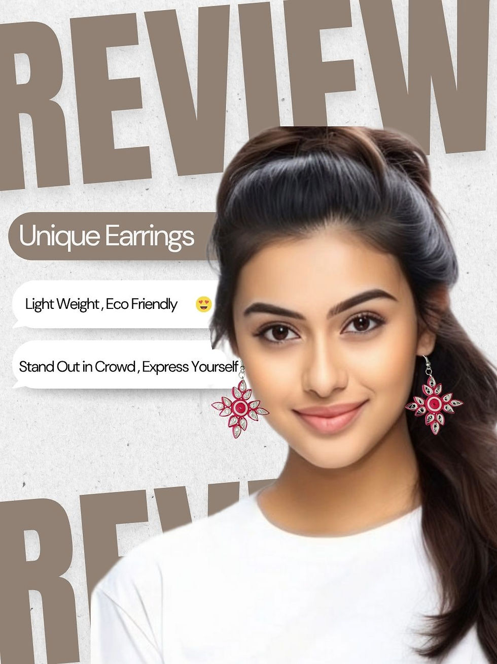 Thumbnail: model wearing Pink White paper quilling earrings