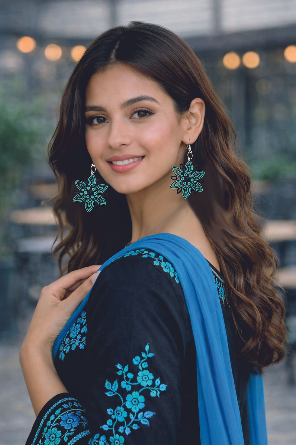 Thumbnail: Designers Collection Handmade Eco-friendly Lightweight Paper Earring/Blue Black