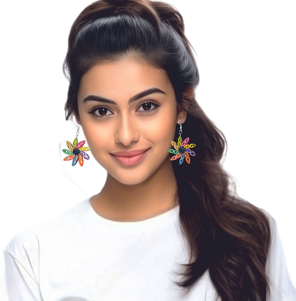 model wearing Multi Colour paper quilling earrings by Designers Collection®
