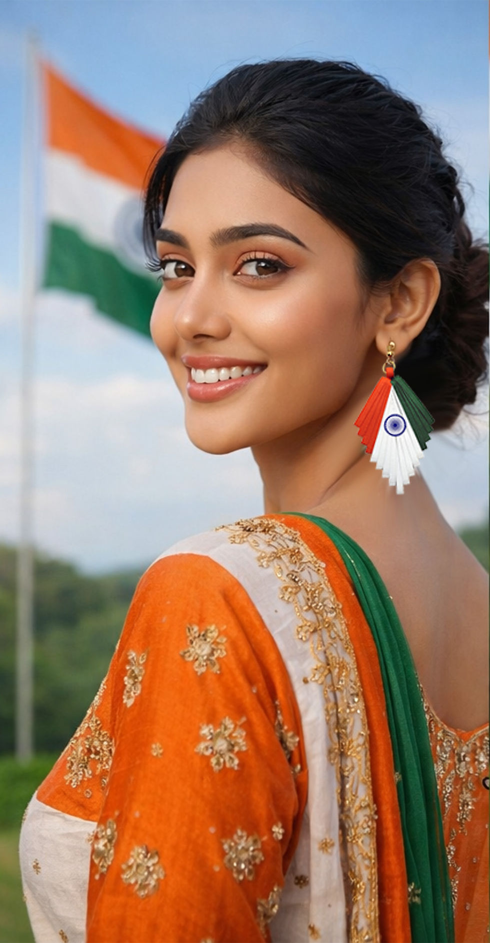 Thumbnail: Designers Collection Lightweight tri-colour (Tiranga) Earrings DSER_E_004