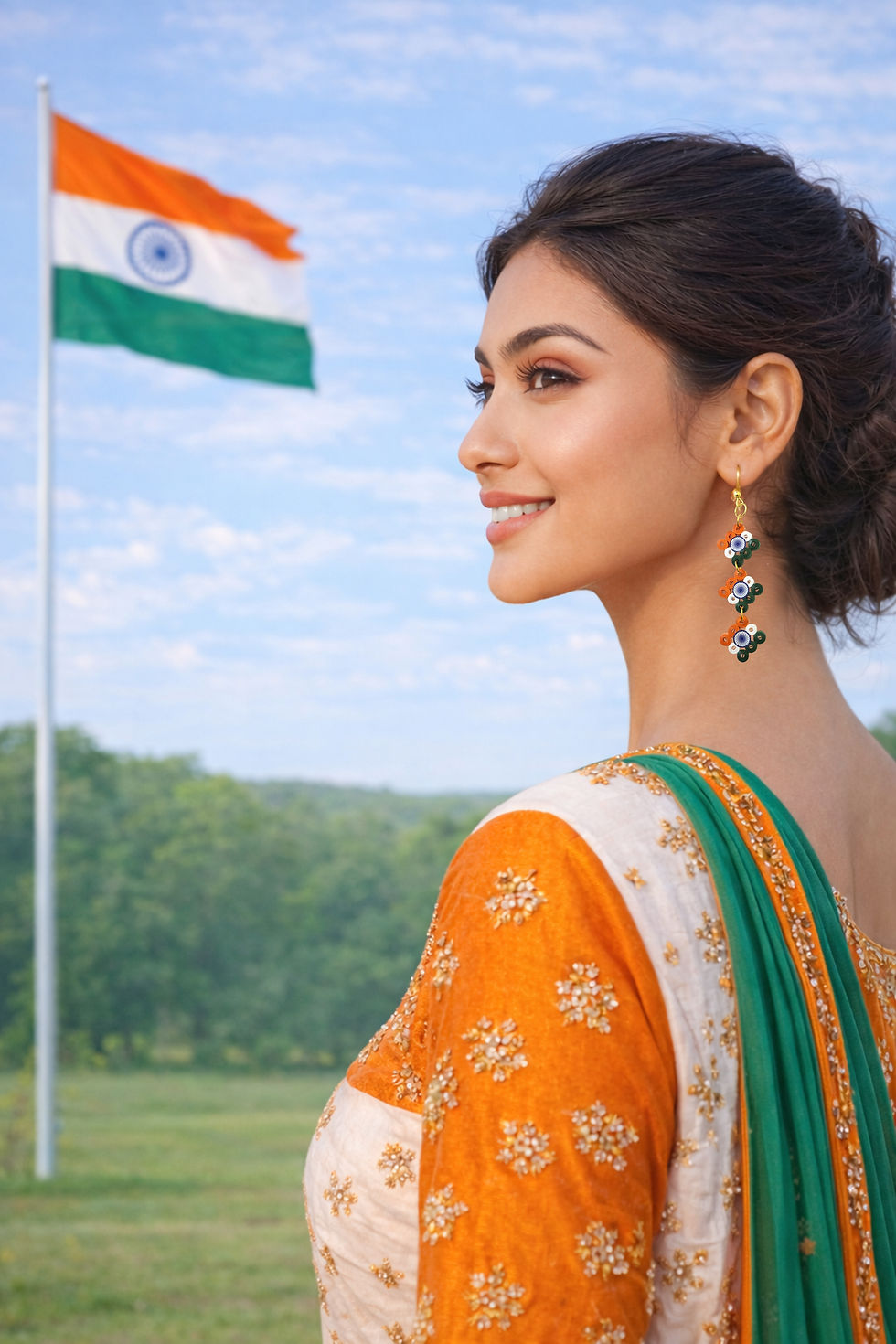 Thumbnail: Designers Collection tri-colour (Tiranga) Earrings DSER_E_029 I Love My India