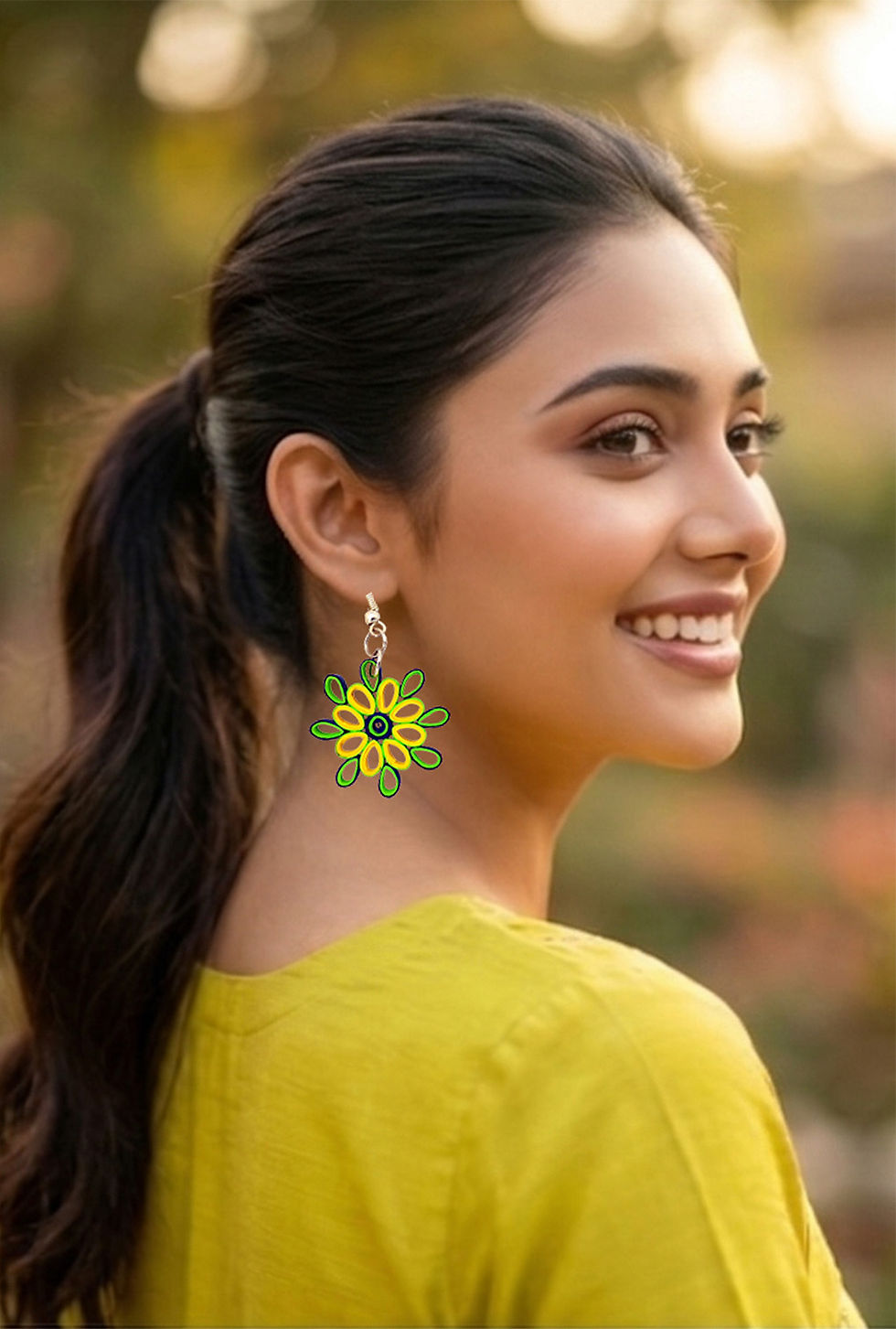 Thumbnail: Designers Collection® Handmade Ecofriendly Lightweight Paper EarringYellow Green