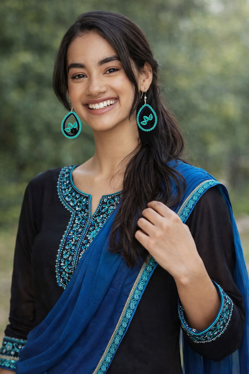 Thumbnail: Designers Collection Handmade Eco-friendly Lightweight Paper Earring/Blue Black