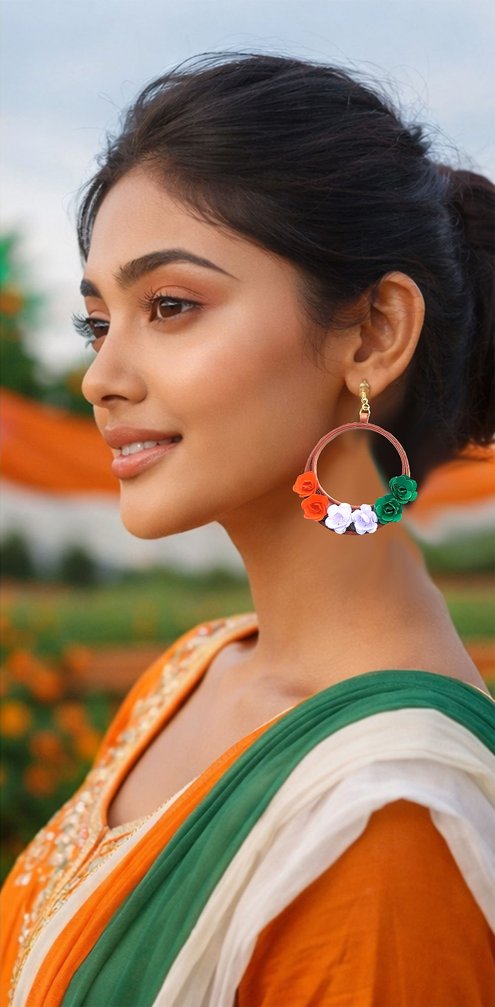 Thumbnail: Designers Collection Lightweight tri-colour (Tiranga) Earrings DSER_E_025