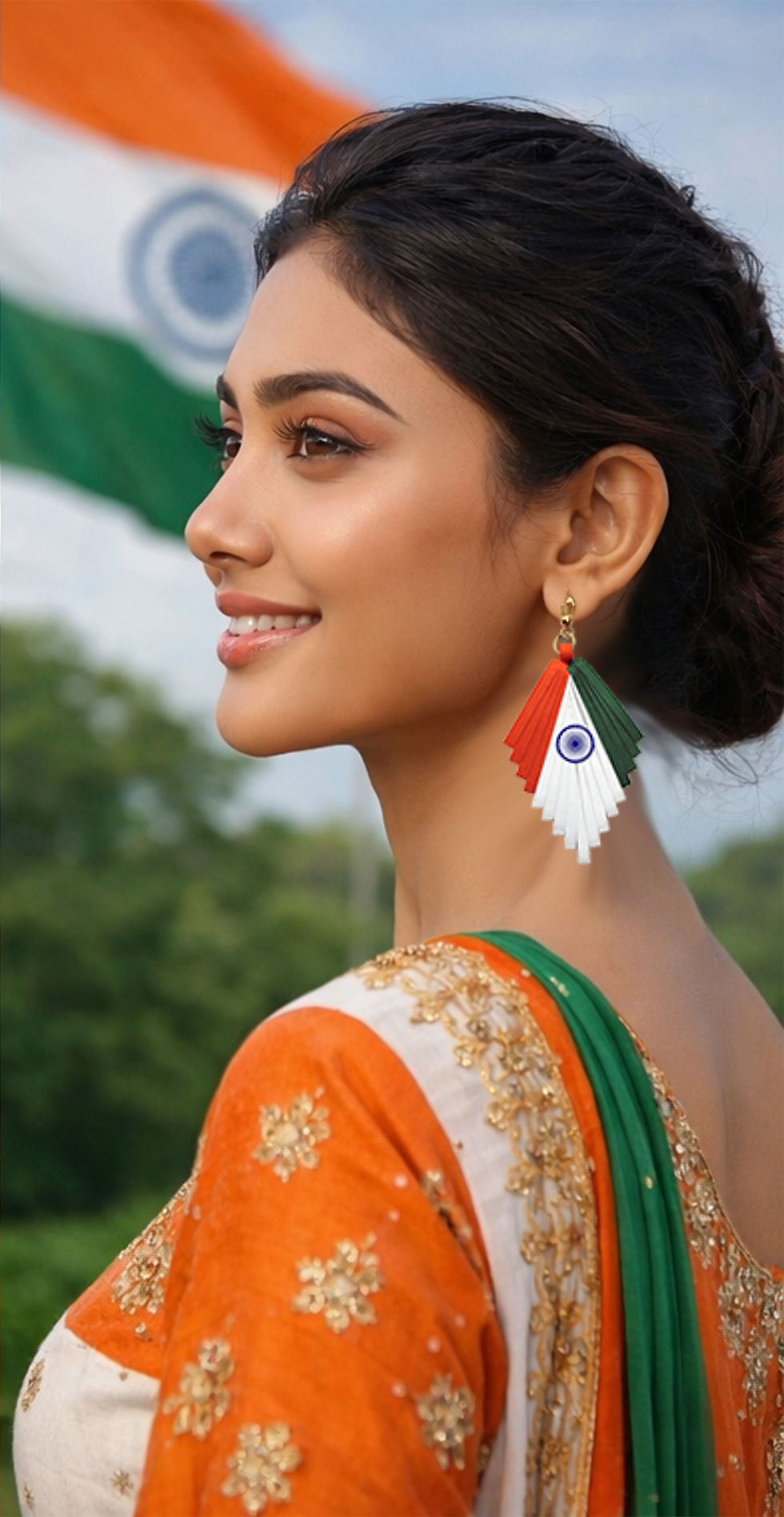 Thumbnail: Designers Collection Lightweight tri-colour (Tiranga) Earrings DSER_E_004