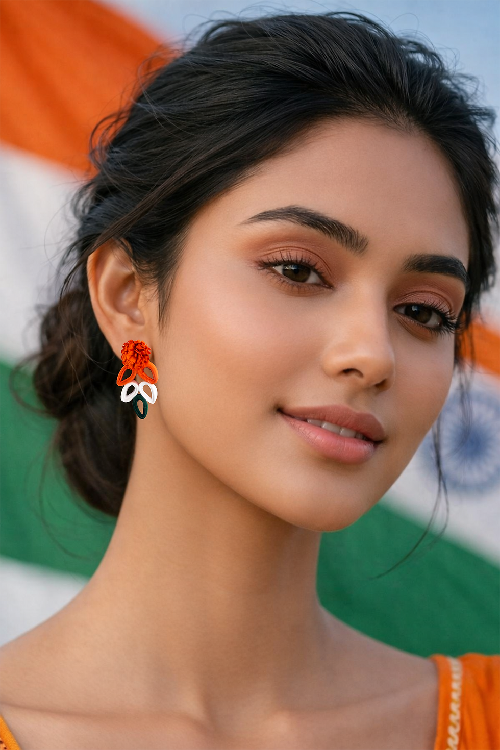 Thumbnail: Designers Collection Lightweight tri-colour (Tiranga) Earrings DSER_E_028