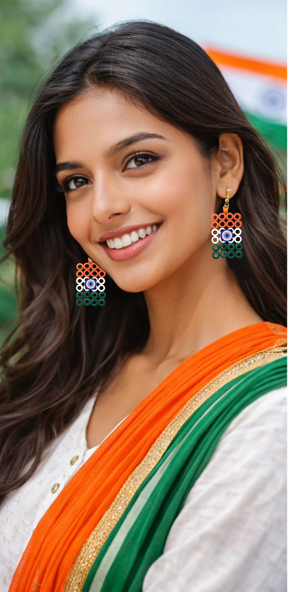 Thumbnail: Designers Collection Lightweight tri-colour (Tiranga) Earrings DSER_E_008