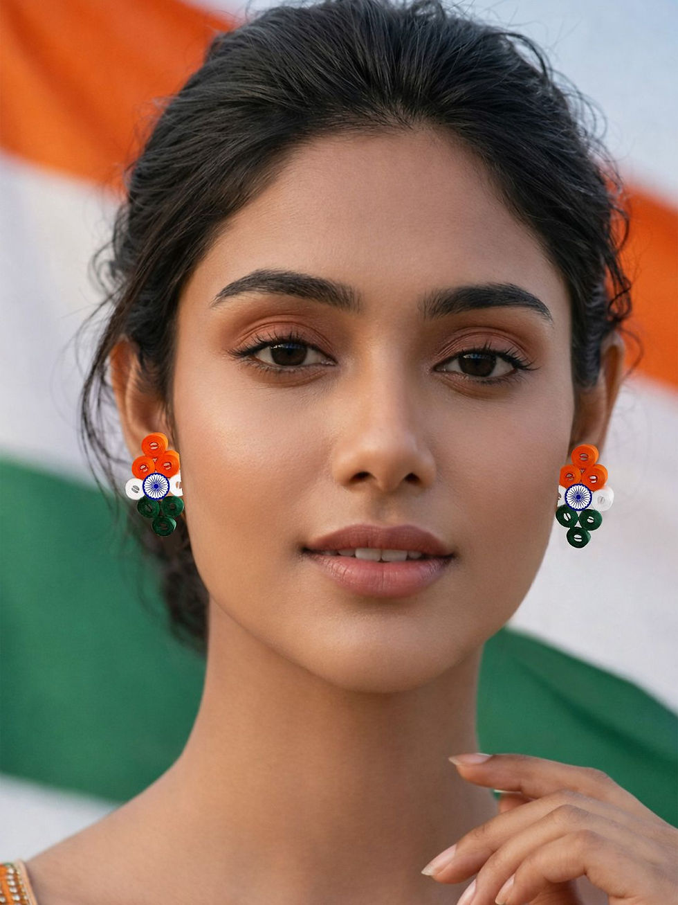 Thumbnail: Designers Collection Lightweight tri-colour (Tiranga) Earrings DSER_E_027