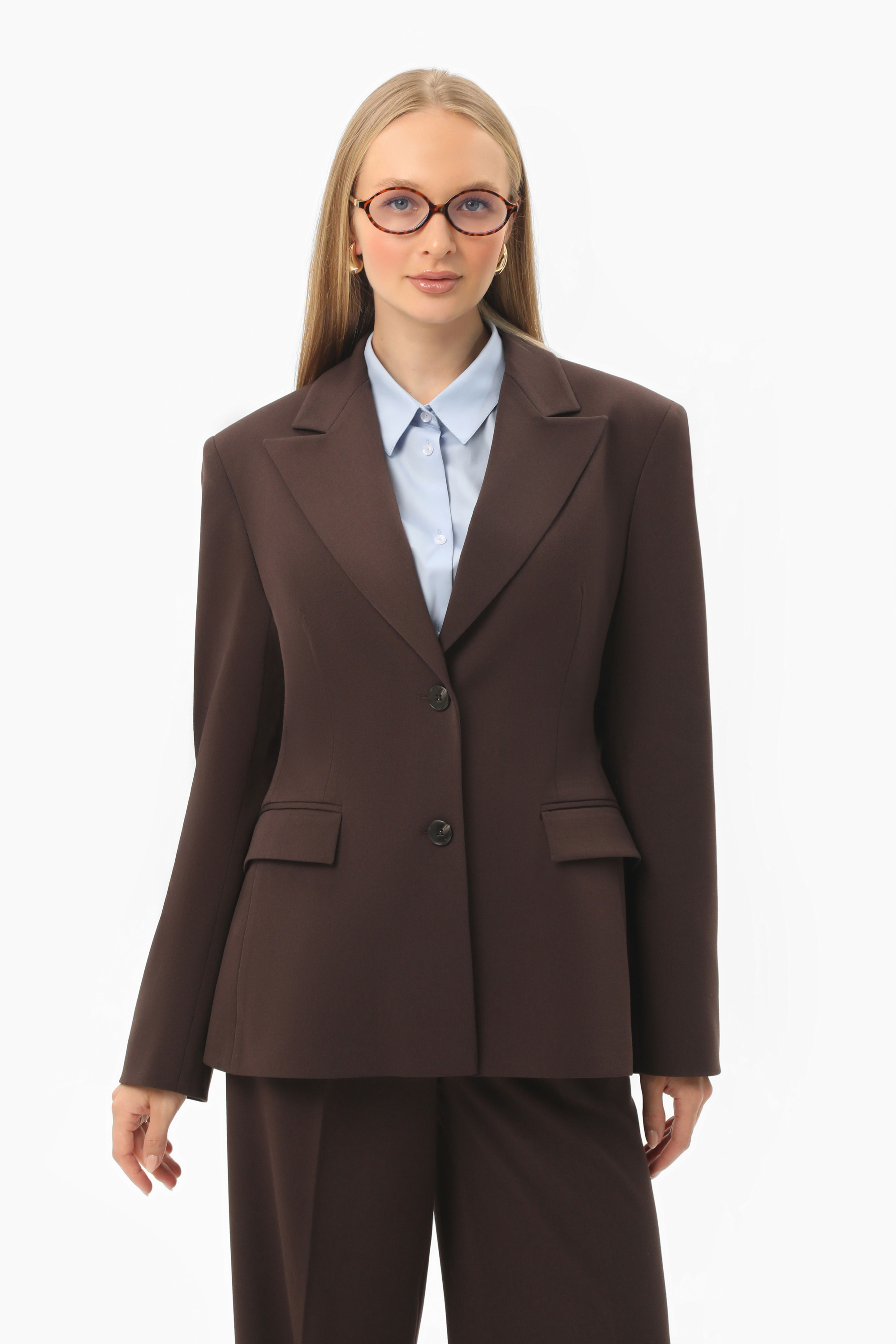 Коричневий однобортний приталений піджак 