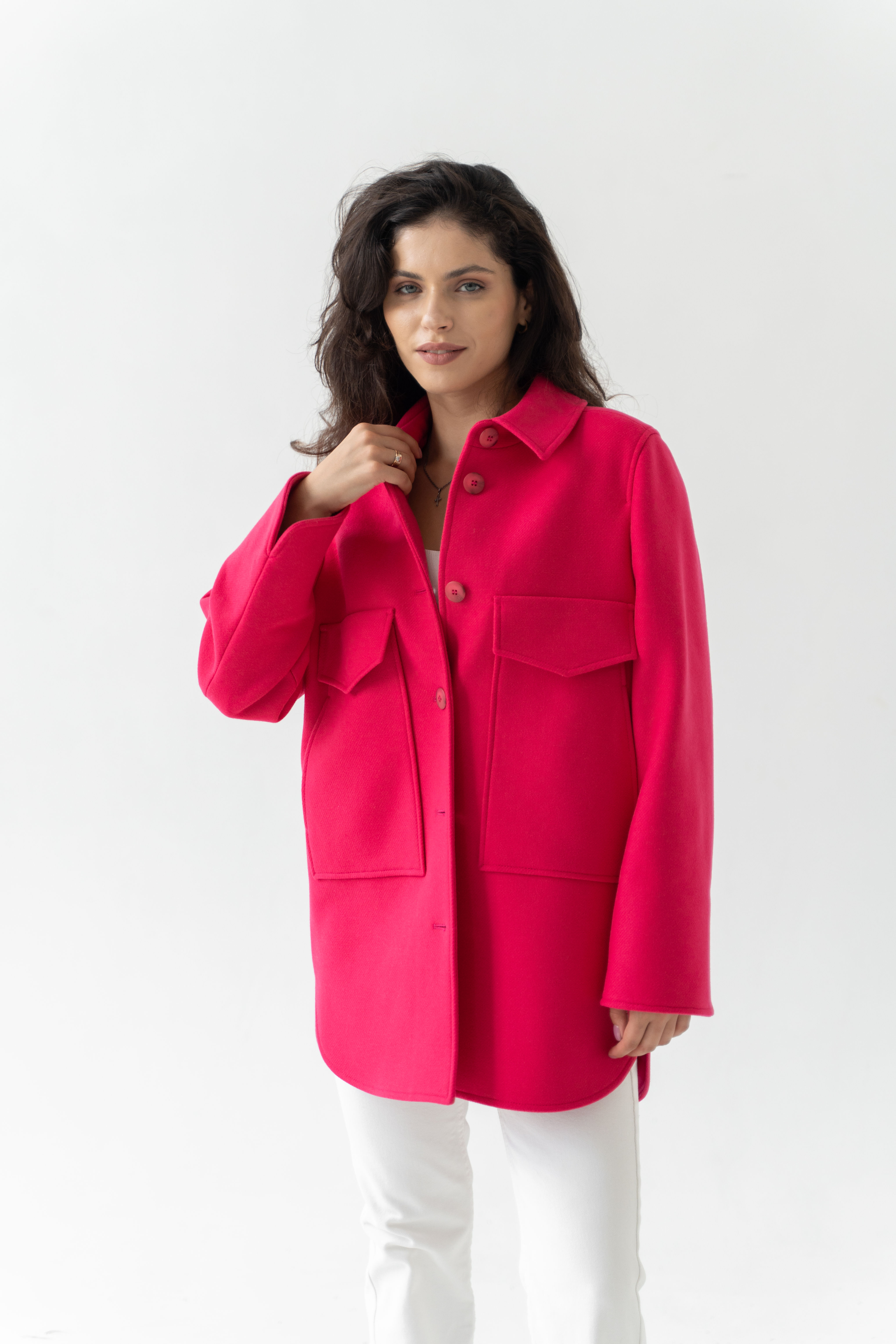 Пальто-сорочка в рожевому кольорі