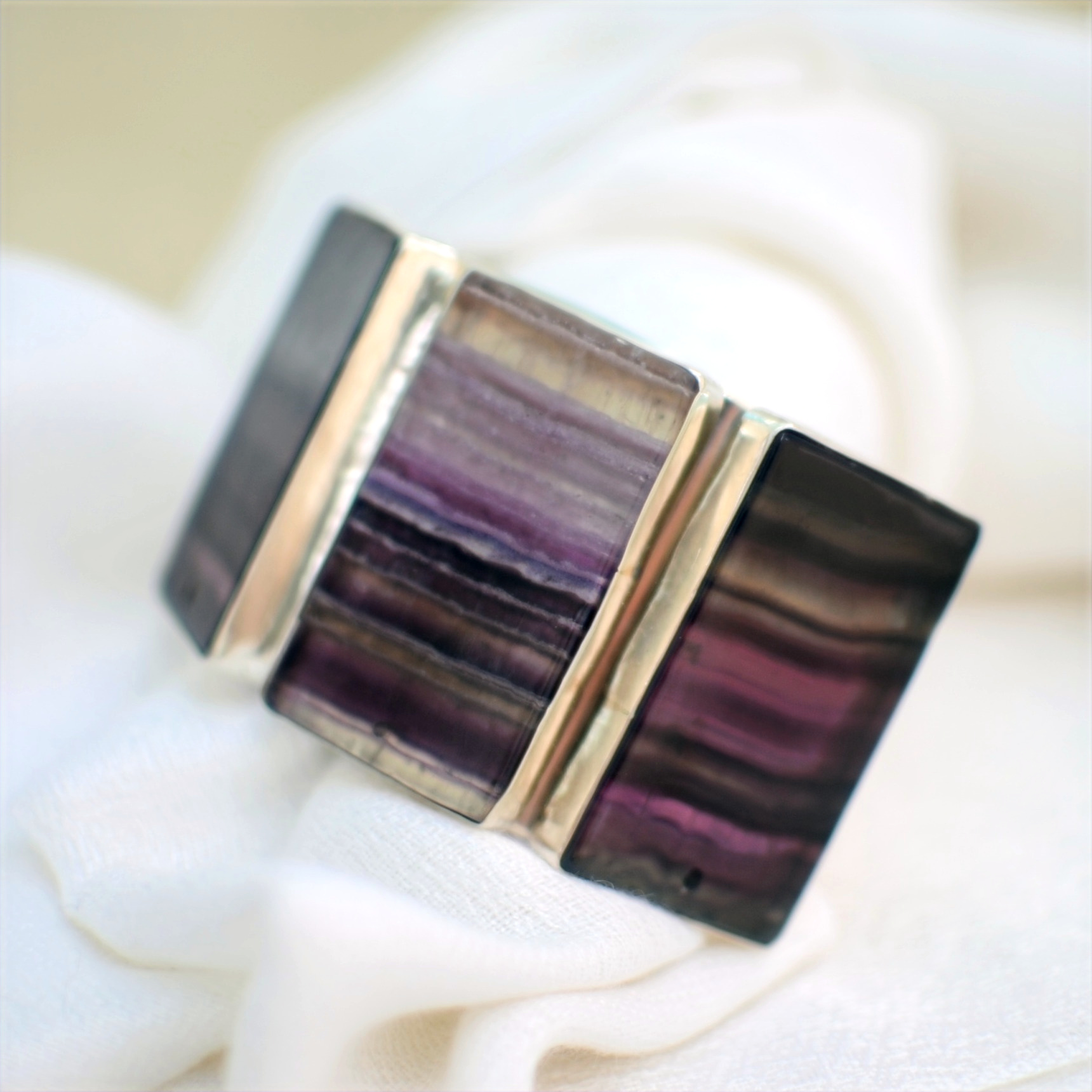 6. Sterling Cuff with Striated Fluorite Cabs