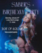 Tattooed person posing in a black outfit, colorful tattoos visible. Text: Saber's Birthday Party, Jan 31st, Lucky Devil Lounge.