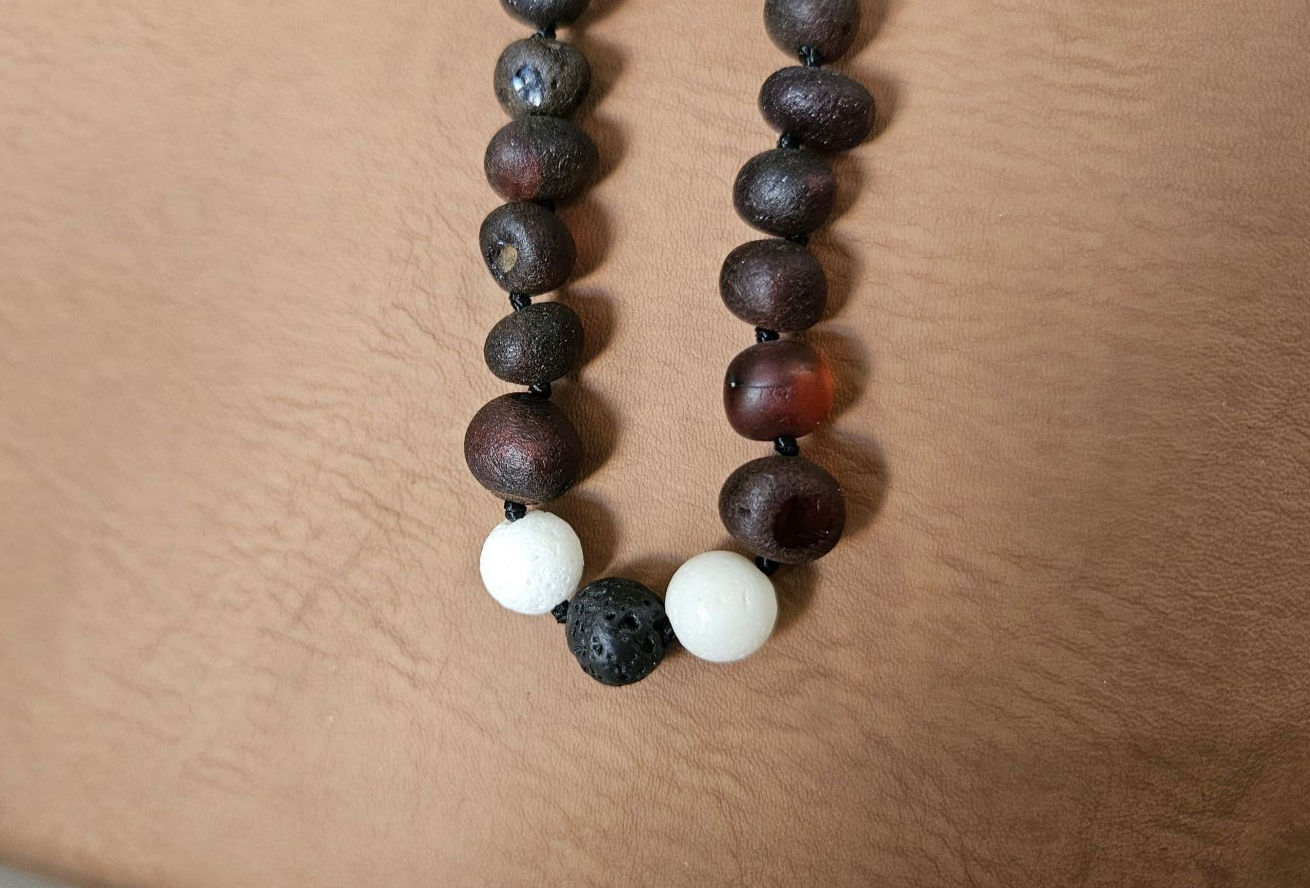 Adult Necklace| Lava Rock with Baltic Amber for Essential Oils