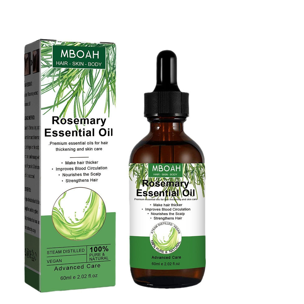 MBOAH Rosemary Essential Oil para brilho e nutrição capilar.
