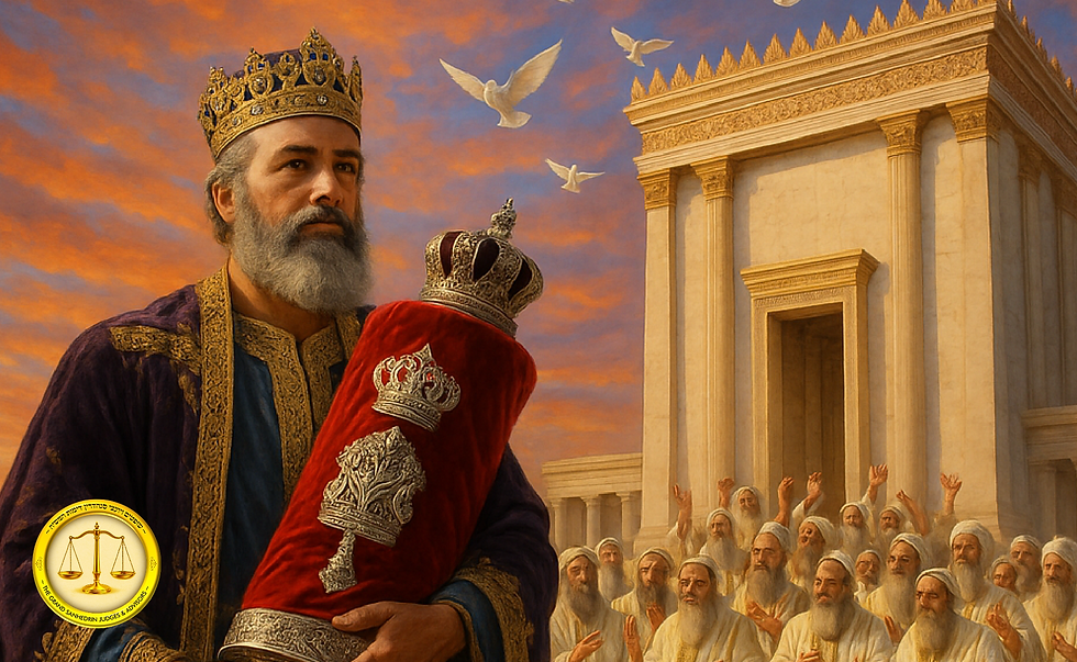 Concept illustration: Jewish King, Beit Hamikdash, Sanhedrin High Court of 70 Elders.