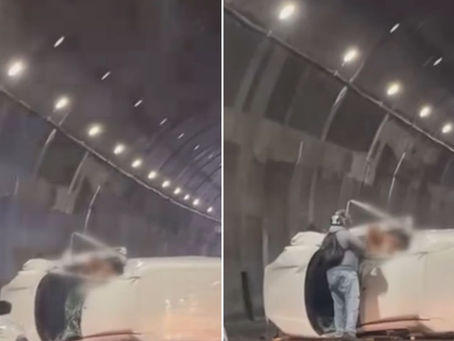 Motorista de caminhonete bate em carreta e capota em túnel na rodovia dos Imigrantes