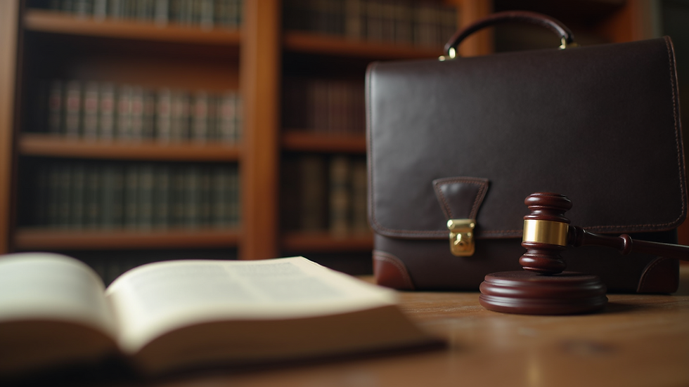 Close-up view of legal books and Supreme Court advocate's briefcase