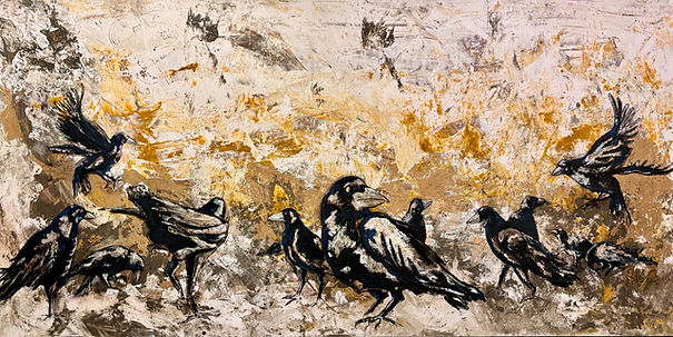 Crows Meeting nº 1 mix media on Canvas 1,4 m L x 1,3m H