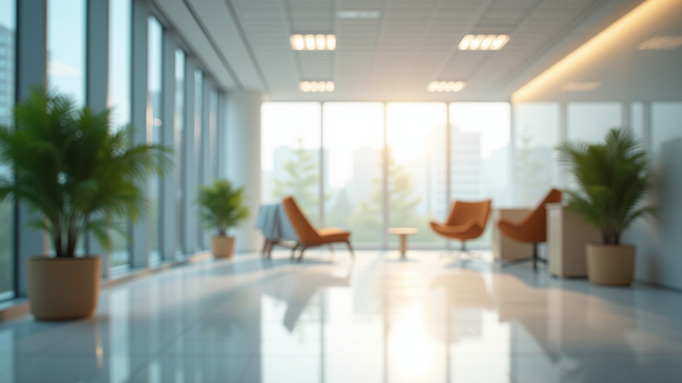 Eye-level view of a clean, bright commercial office space with plants