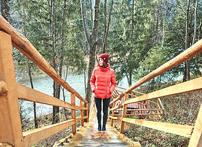 Girl Walking Up Wooden Stairs