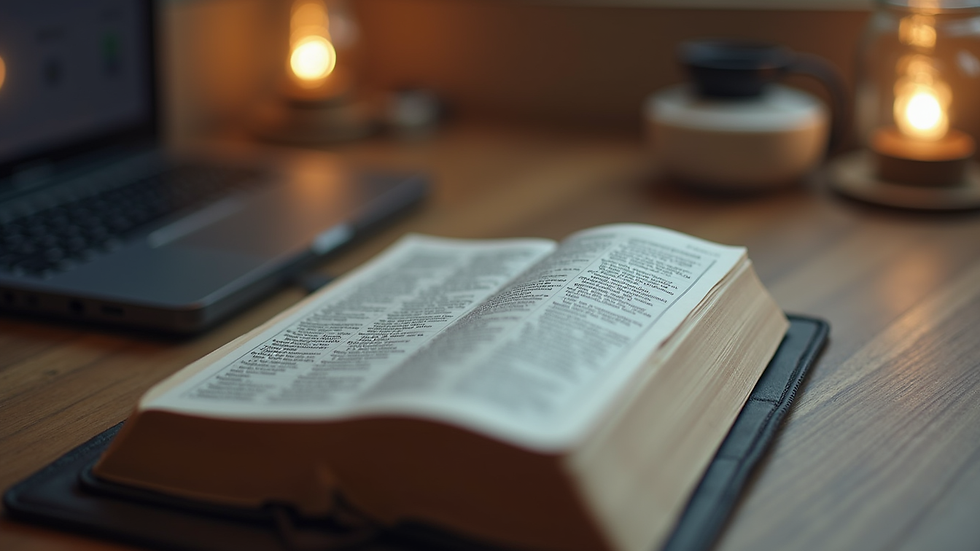 Close-up view of a laptop displaying a virtual Bible study session