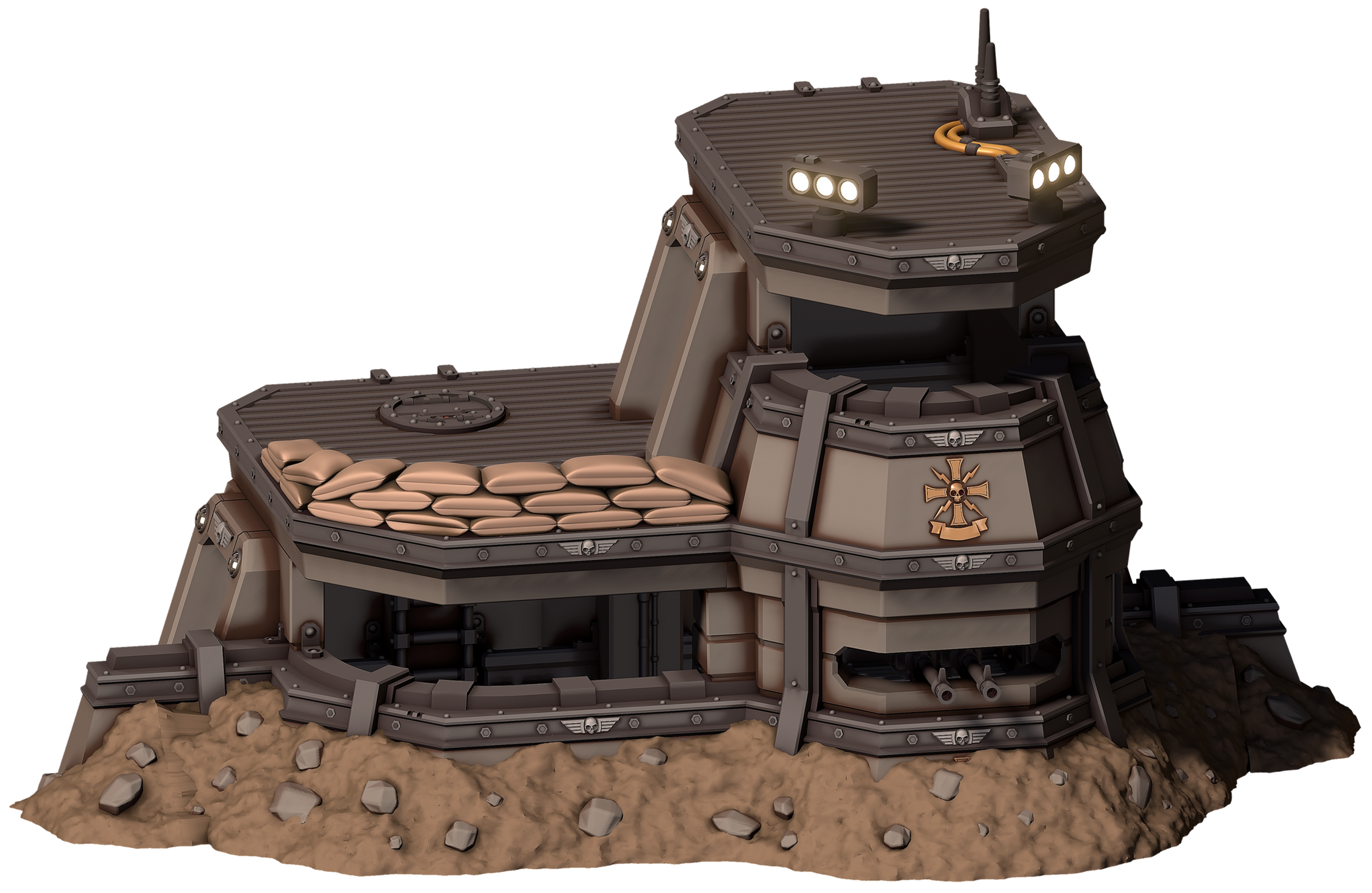 3D printable Warhammer 40k Terrain Imperial Castograd Perimeter Double Bunker War Scenery