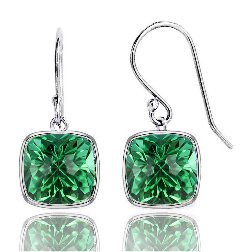 4.50CTW Lab Grown Cushion Cut Emerald Drop Earrings in 925 Sterling Silver