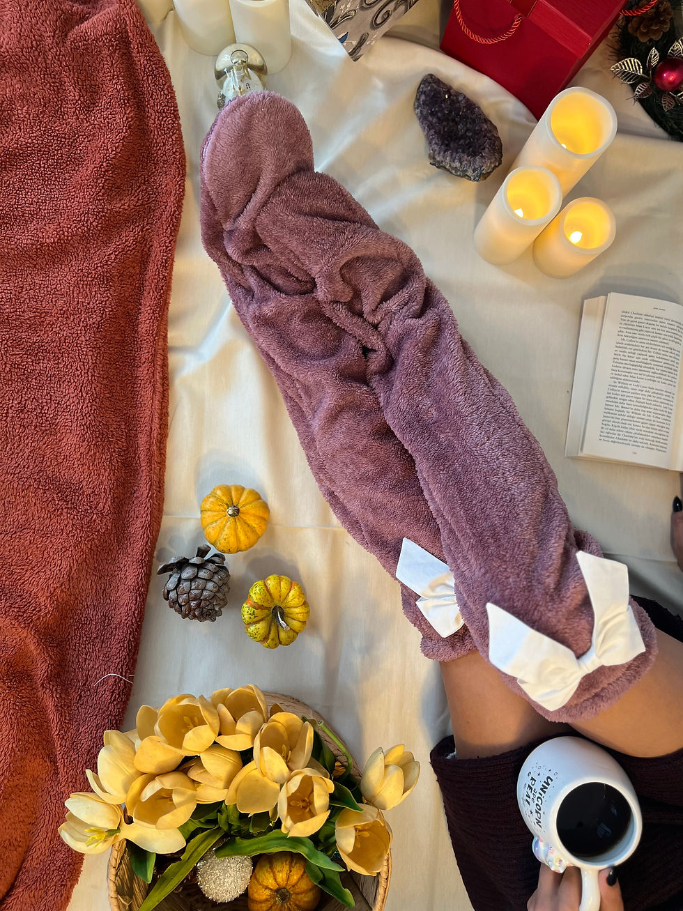 Küçük resim: Gül Kurusu Peluş Çorap Uzun Fiyonklu Çorap Welsoft Gece Çorabı Isıtıcı Çorap Dizüstü Çorap Renkli Fiyonklu Çorap Sevgiliye Hediye Çorap Armağan Yılbaşı Paketi