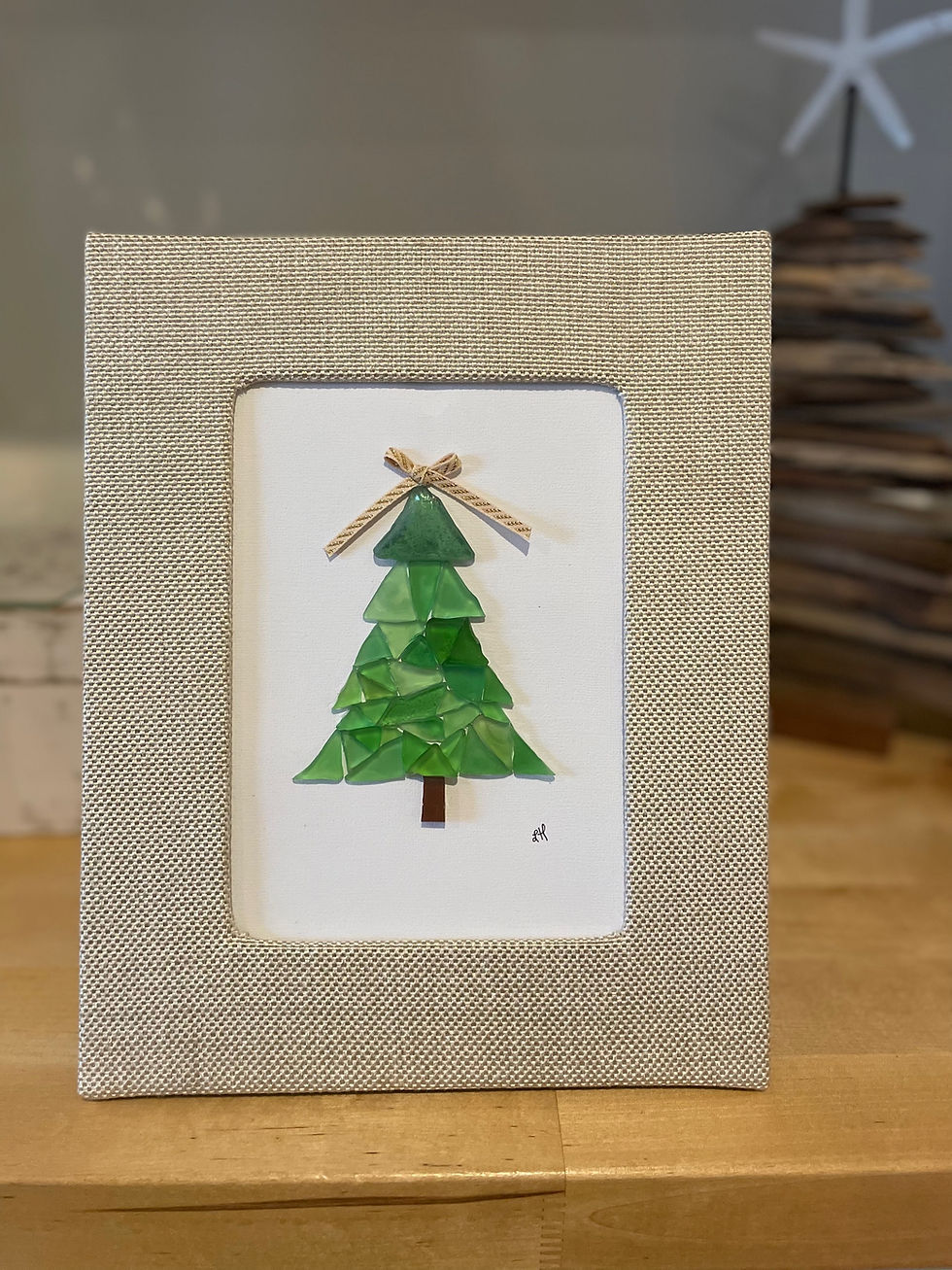 Christmas Tree 5x7 striped gold bow