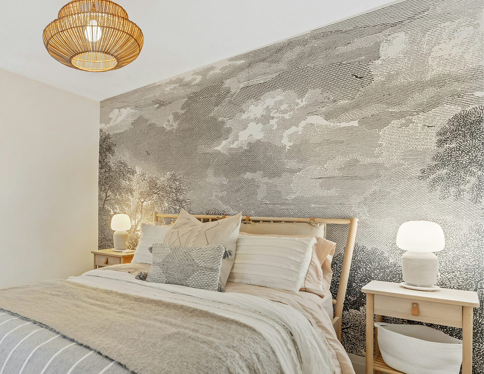 Slaapkamer met behang