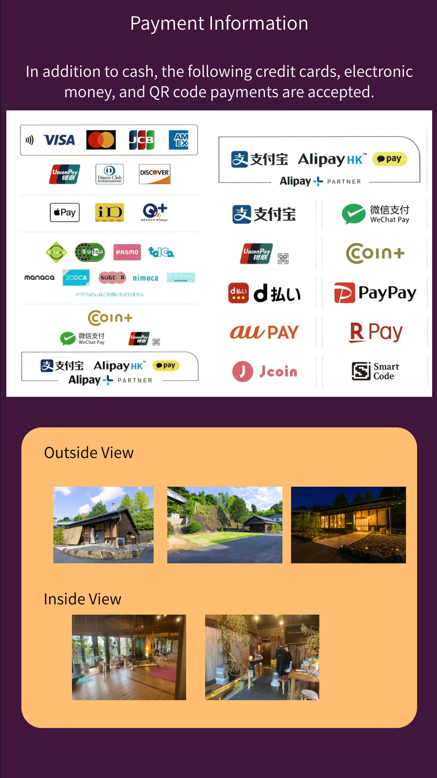 Samurai experience  Payment method
