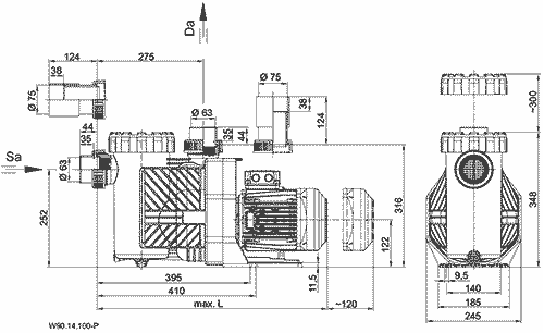 Miniature : Pompe EUROSTAR HF 40-T triphasé - 40 m3/h