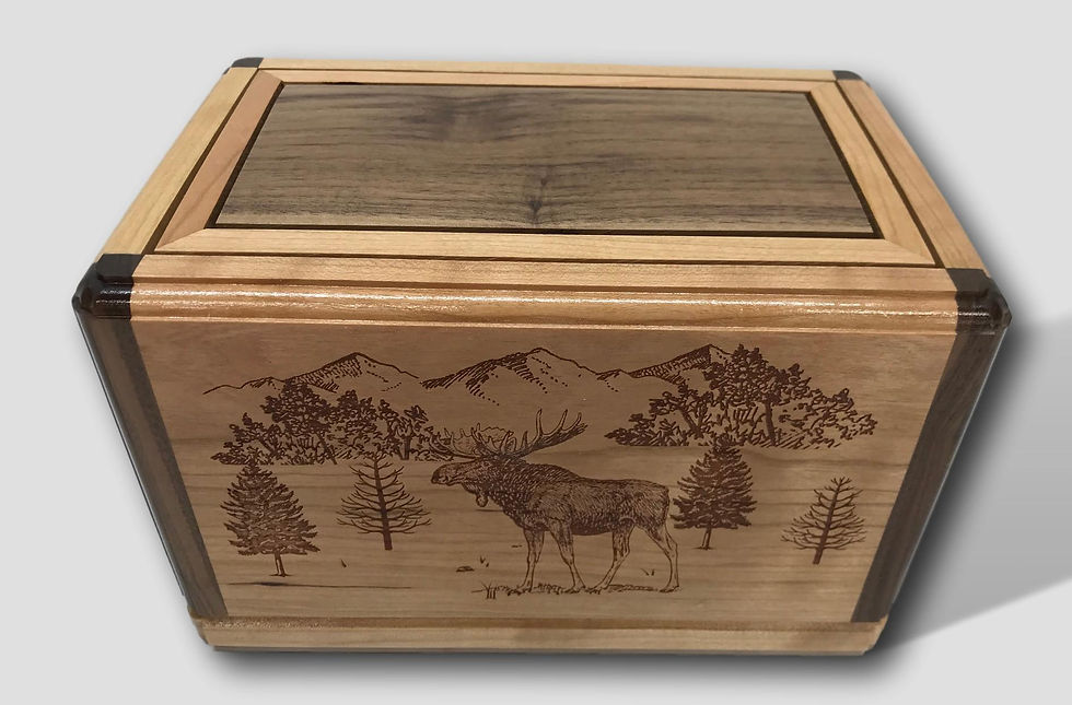 Thumbnail: Moose Scene Wooden Cherry Burial Urn