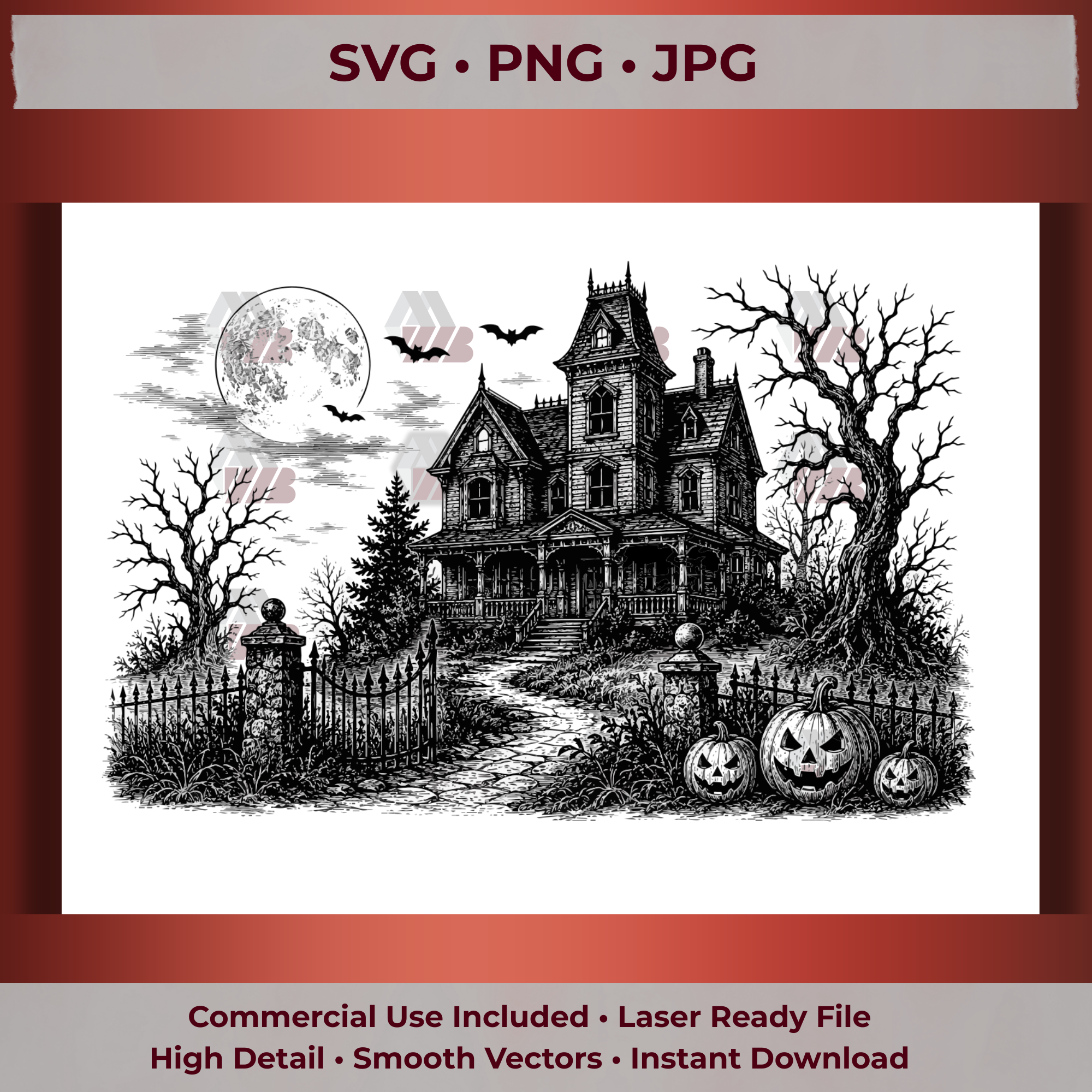 Haunted house SVG digital download for laser engraving