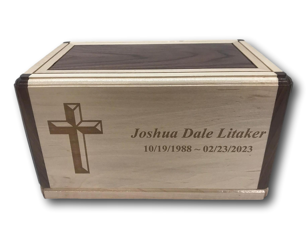 Thumbnail: Religious Cross #2 Wooden Burial Urn Cedar/Maple/Cherry/Hickory with Wal