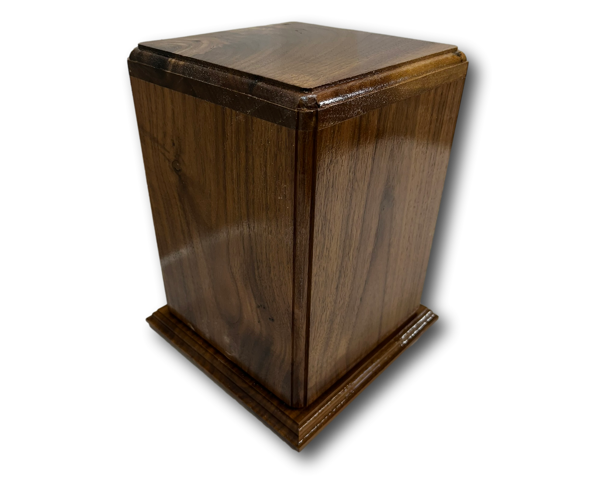 Black Walnut Cube with Platform Base Wooden Burial Urn