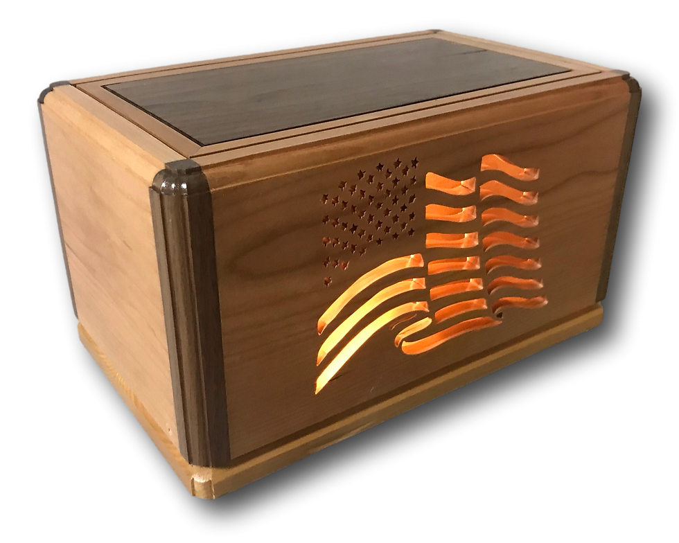Thumbnail: Illuminated Flag Cherry Walnut Wooden Burial Box Urn