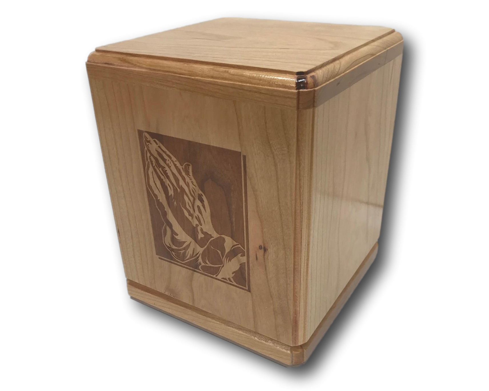 Praying Hands Cube Wooden Burial Urn Cedar/Maple/Cherry/Hickory