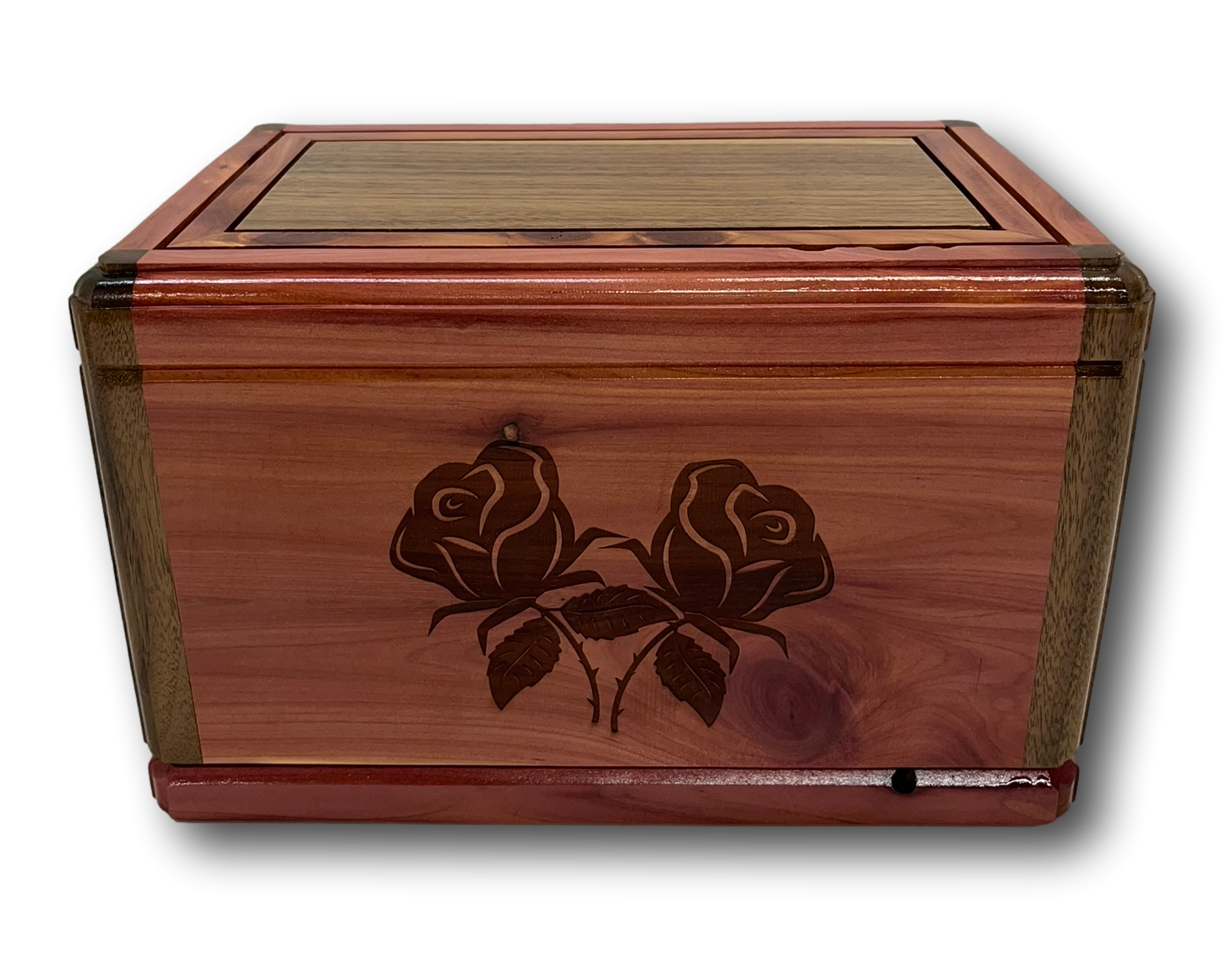 Two Roses Wooden Burial Urn Cedar/Maple/Cherry/Hickory with Walnut