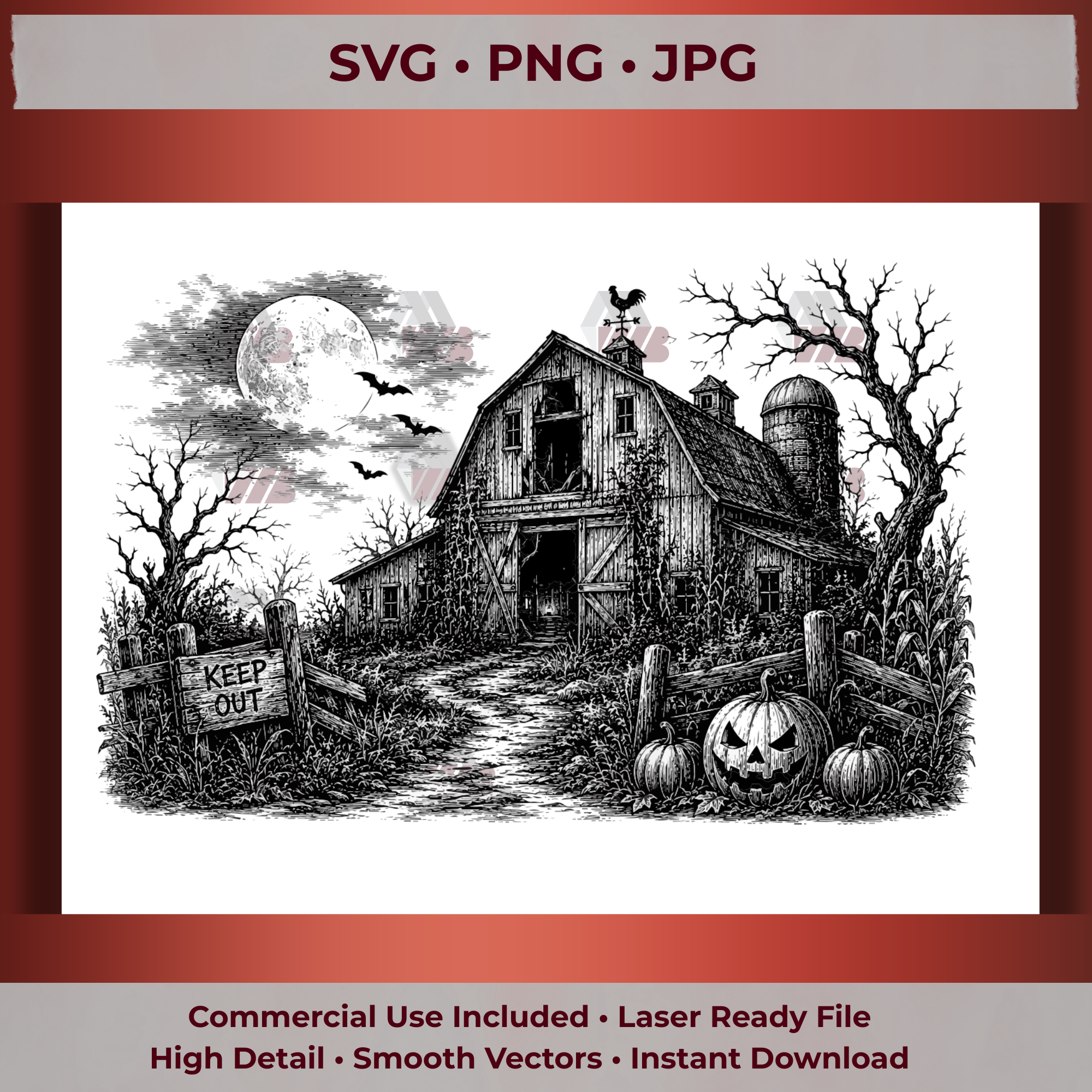 Haunted barn SVG digital download for laser engraving