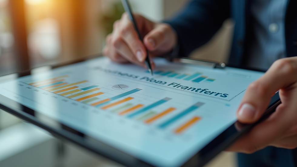 Close-up view of a consultant presenting a business plan on a tablet
