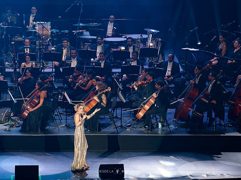 Cantante en escenario con orquesta en Disney en Concierto