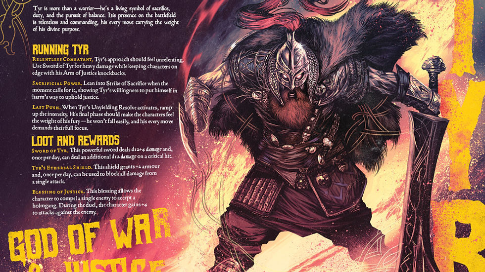 Guerreiro de armadura e elmo segura espada em fundo brilhante. Texto sobre força e recompensas. Cores vibrantes e atmosfera épica.