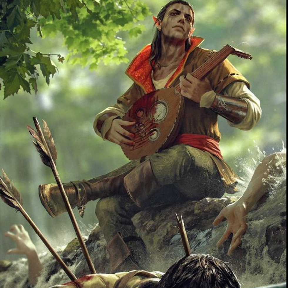 um bardo com um instrumento musical