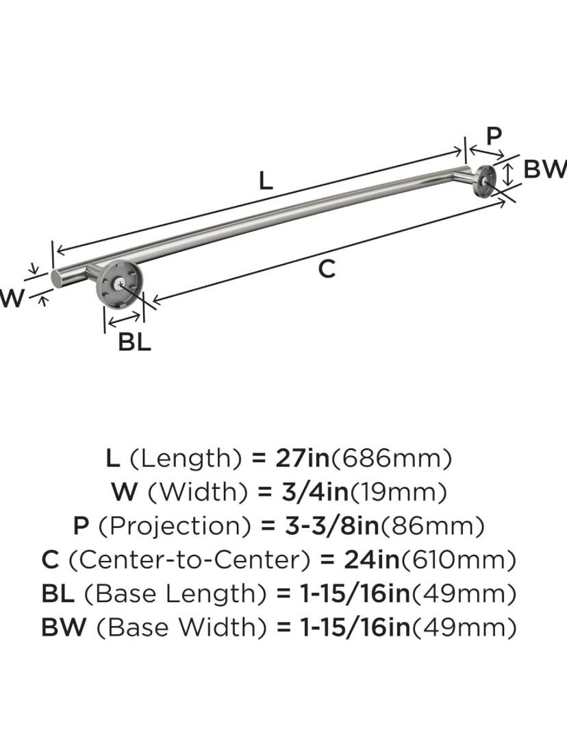 Thumbnail: Amerock BH26544SS | Stainless Steel Towel Bar | 24 in (610 mm) Towel Rack 
